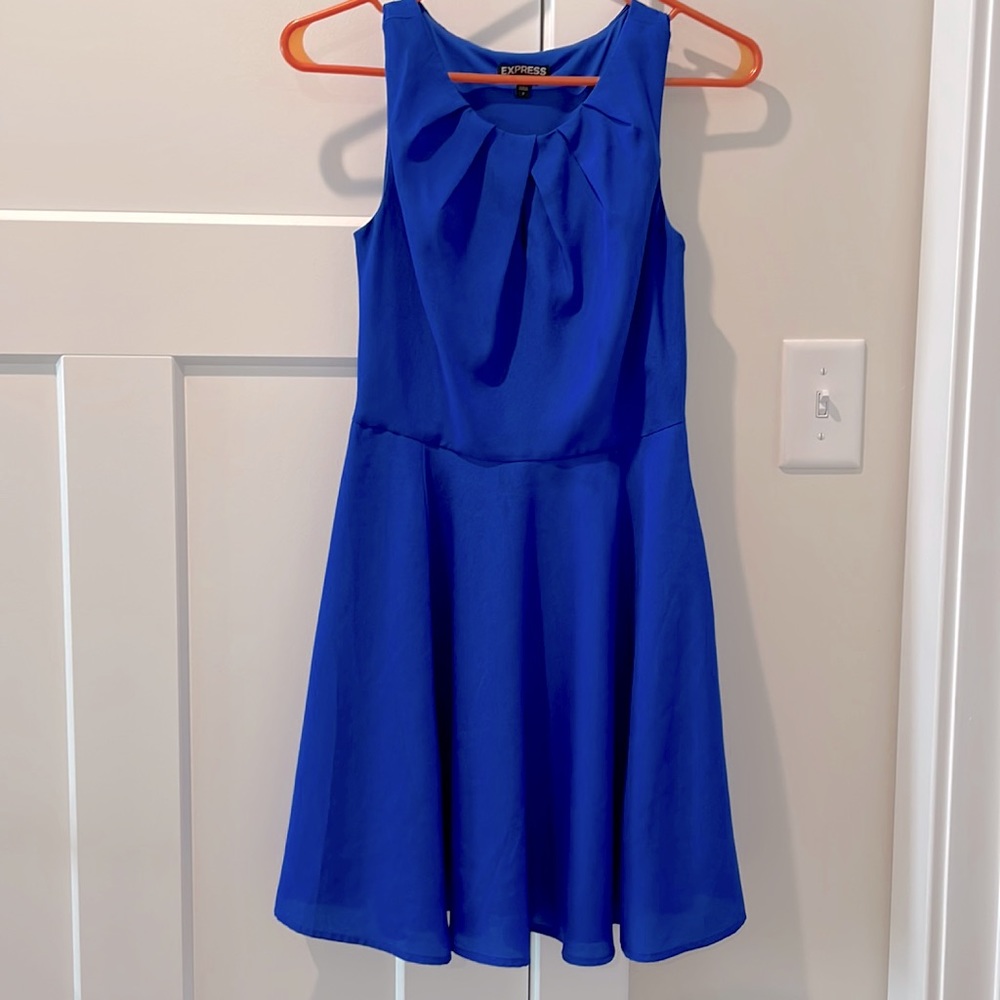 Cobalt Blue Skater Dress with key hole cut out